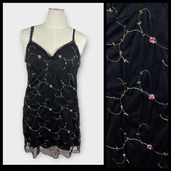 Shein Curve 3XL Black Mesh Floral Overlay Gothic Mini Dress 90s inspired - Picture 1 of 8